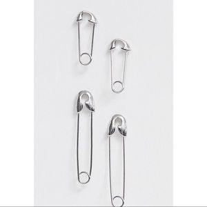 Sliver Two Pack of Safety Pin Design Earrings